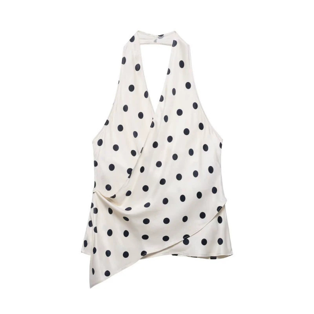 ZARA Chic Asymmetrical Polka Dot Halter Top